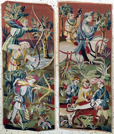 2 Lots Gobelin alt, Europa, Anfang 20.Jhd, Wolle auf Wolle, ca. 160 x 67 cm, EHZ: 2