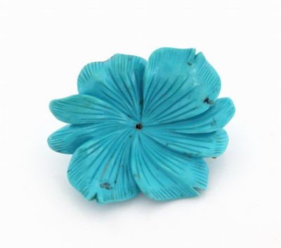 Lose Türkis-Blüte, fein geschnitten, Schleifarbeit aus Idar-Oberstein, mittig gebohrt, ca. 4 x 3 cm, 1 Blatt rückseitig bestoßen, von vorne ...
