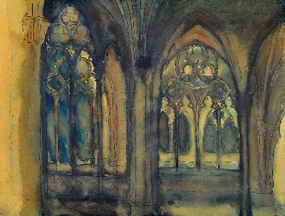 Hanns Fay, 1888 Frankenthal-1957 Neustadt, Kircheninterieur, Tusche und Aquarell, rechts unten monogr. F., ca. 26x34cm, PP, u.Gl., R. ca. 43x50cm