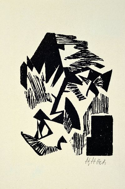 Hannah Höch, 1889-1978, Linolschnitt, "flatternde Vögel", ca. 22x16 cm