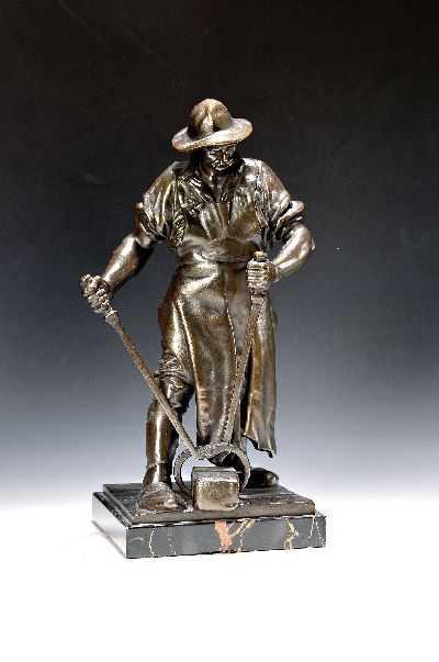 Friedrich Reusch Königsberg, 1843, Siegen - 1906 Girgenti Sizilien, Bildhauer und Hochschullehrer, Siegerländer Hüttenarbeiter, Bronze patiniert, ...