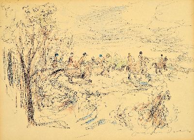 Otto Dill, 1887 Neustadt/Wstr. -1957 Bad Dürkheim, Parforcejagd, Zeichnung aquarelliert, re. u. signiert, auf Papier, l. gebräunt, ca. 25.5 x 35 ...