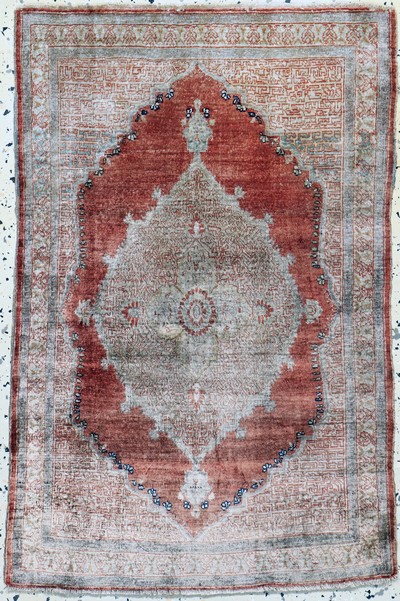 Täbriz Seide"Hadji-Jalili", Persien, antik,19.Jhd, reine Naturseide, ca. 85 x 55 cm, EHZ:2-3