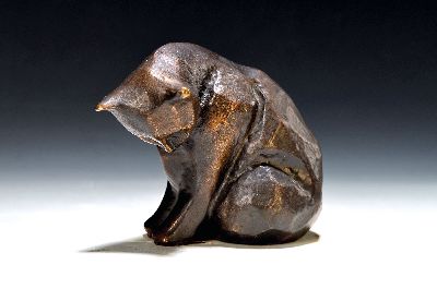 Bronzefigur, sitzende Katze, Mitte 20. Jh., patiniert, ca. 12.5 cm