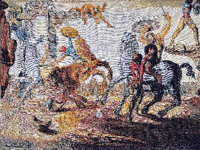 Tapisserie Tisse Jaquard, nach Salvador Dali, Demart pro Arte 1988, Bataille autour d'un pissenlit, num. 428/600, 1988, ca. 137 x 105 Tappiserie ...