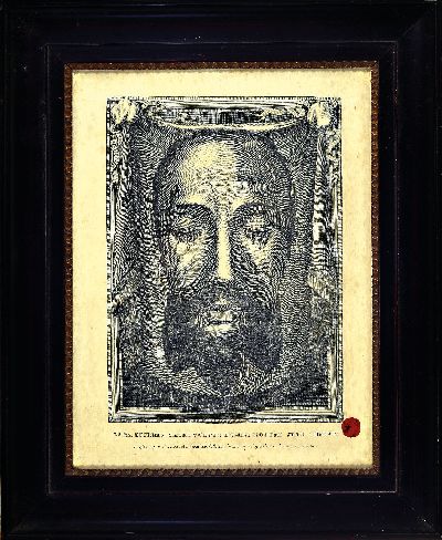 Reliquienbild Vera Icon, Rom, 1902, Radierung auf Textilträger, Stempel mit vatikanischem Emblem, verso Authentik, Datierung im Zuge des ...