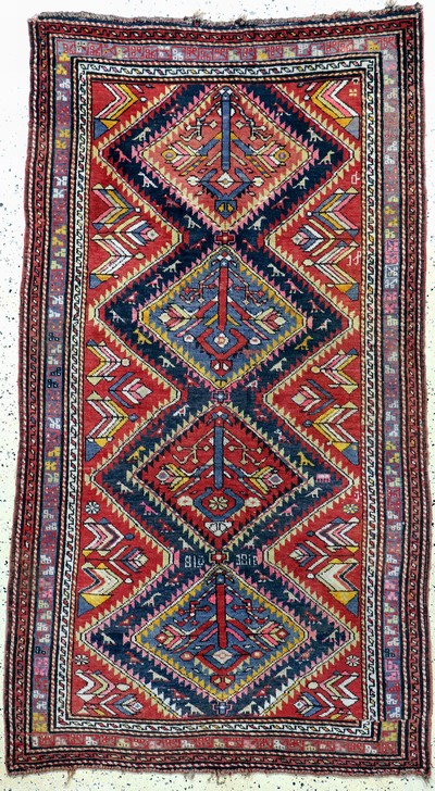 Kazak alt, Kaukasus, Anfang 20.Jhd, Wolle auf Wolle, ca. 230 x 125 cm, Mottenfraß, EHZ: 2