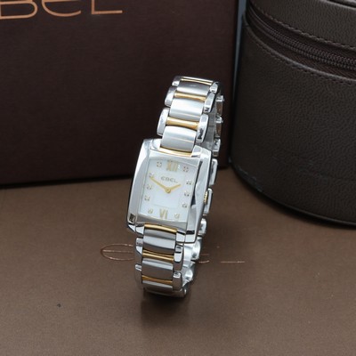 EBEL Brasilia Damenarmbanduhr Referenz 1976M22, Schweiz um 2005, quarz, Edelstahlgeh. inkl. orig. Gliederband m. dopp. Faltschl., Boden 4-fach ...