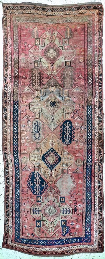 Karabagh antik, Kaukasus, um 1900, Wolle auf Wolle, ca. 365 x 145 cm, EHZ: 2-3, (restauriert)