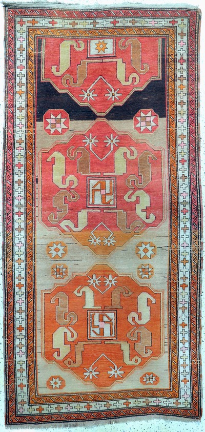 "Wolkenband"Kazak antik, Kaukasus, um 1900,Wolle auf Wolle, ca. 260 x 130 cm, EHZ: 2-3