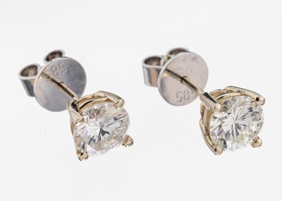 Paar 14 kt Gold Brillant-Ohrstecker, WG 585/000, 2 Brillanten zus. ca. 2.00 ct Weiß/p,ca. 2.4 g