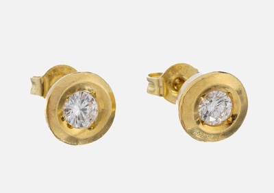 Paar 14 kt Gold Brillant-Ohrstecker, GG 585/000, 2 Brillanten zus. ca. 0.40 ct Weiß/vs, ca. 2.2 g