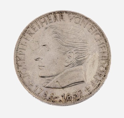 Silbermünze, 5 Mark, Deutschland, 1957, Freiherr von Eichendorff