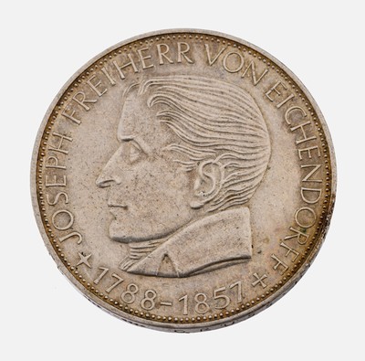 Silbermünze, 5 Mark, Deutschland, 1957, Freiherr von Eichendorff