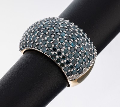 14 kt Gold Brillant-Ring, GG/WG 585/000, inWG gefasste Brillanten zus. ca. 4.0 ct Blau (beh.)/si-p, RW 56, ca. 11.0 g