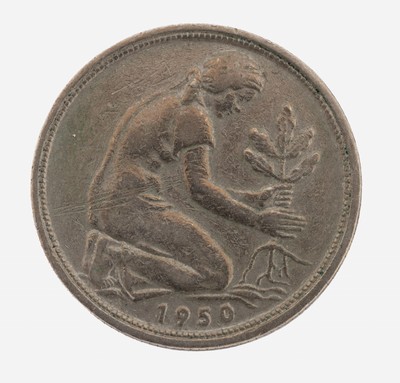 50 Pfennig Münze, Bank Deutscher Länder, 1950, Prägemarke G