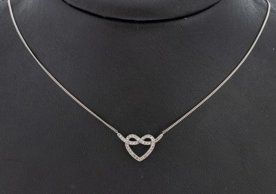 9 kt Gold Diamant-Collier, WG 375/000, herzf. Mittelteil mit 8/8-Diamanten zus. ca. 0.30 ct Weiß/si, Zeichen für unendliche Liebe,L. ca. 43 cm, ...