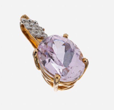 9 kt Gold Morganit-Diamant-Anhänger, GG 375/000, ovalfacett. Morganit ca. 2.0 ct, 6 8/8-Diamanten zus. ca. 0.06 ct Weiß/si, ca. 1.6 g