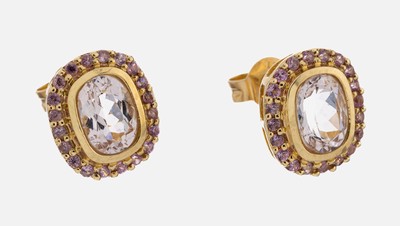 Paar 14 kt Gold Morganit-Ohrstecker, GG 585/000, facett. Morganiten in versch. Farben zus. ca. 2.00 ct, ca. 3.1 g