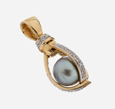 14 kt Gold Perl-Diamant-Anhänger, GG/WG 585/000, bewegl. Tahitizuchtperle, Diamanten zus. ca. 0.30 ct Weiß/si-p, ca. 4.4 g