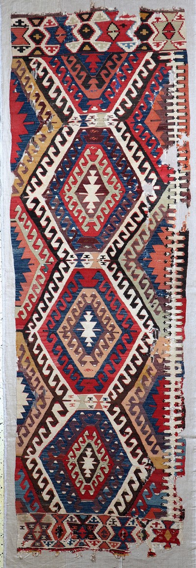 Karakecili Kelim antik, Türkei, 19.Jhd, Wolle auf Wolle, ca. 274 x 86 cm, EHZ: 4, (aufLeinen genäht)