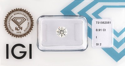 Loser Brillant, 0.91 ct l.get.Weiß(I)/si2, eingeschweißt, IGI Expertise anbei