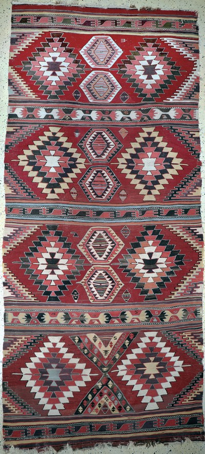 Kapadokien Kelim antik, Türkei, 19.Jhd, Wolle auf Wolle, ca. 370 x 159 cm, EHZ: 3-4