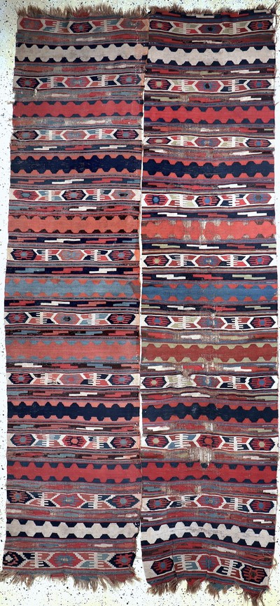 Konya Kelim antik, Türkei, 19.Jhd, Wolle auf Wolle, ca. 330 x 150 cm, EHZ: 4, (2 getrennte Bahnen)
