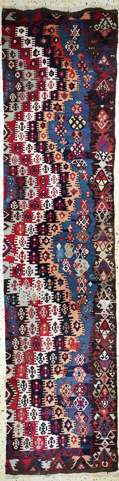 Konya Kelim antik(eine Bahn), Türkei, 19.Jhd, Wolle auf Wolle, ca. 316 x 76 cm, EHZ:2(restauriert)