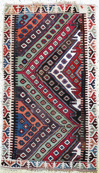 Konya Kelim Fragment antik, Türkei, 19.Jhd,Wolle auf Wolle, ca. 180 x 105 cm, EHZ: 2-3, (restauriert)