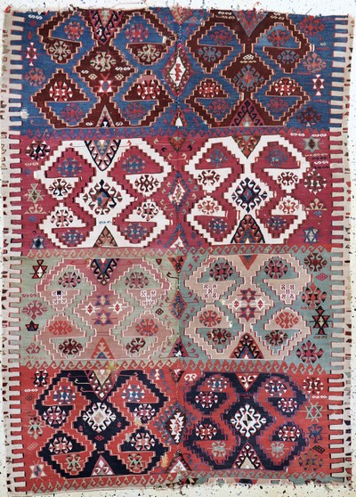 Aydin Kelim Fragment antik, Türkei, 19.Jhd,Wolle auf Wolle, ca. 175 x 130 cm, EHZ: 3