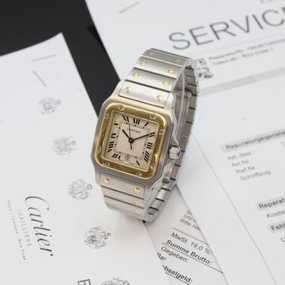 CARTIER Santos Armbanduhr Referenz 187901, Schweiz um 1995, quarz, Edelstahl/Gold komb. inkl. orig. Gliederband m. dopp. Faltschl., Schmuckkrone, ...