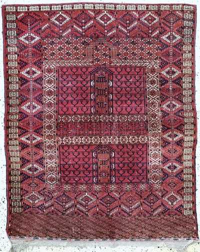 Tekke Engsi antik, Turkmenistan, 19.Jhd, Wolle auf Wolle, ca. 163 x 130 cm, EHZ: 2-3 (restauriert)