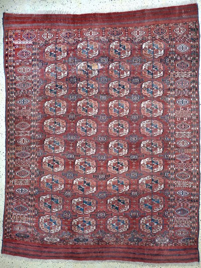 Tekke"Hauptteppich"antik, Turkmenistan, 19.Jhd, Wolle auf Wolle, ca. 280 x 217 cm, EHZ: 3(restauriert)