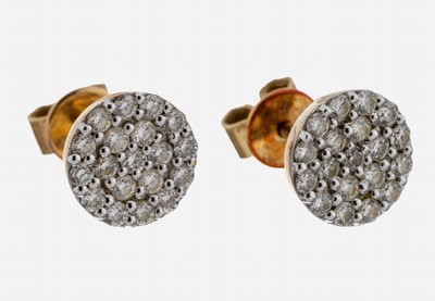 Paar 9 kt Gold Brillant-Ohrstecker, WG 375/000, 38 Brillanten zus. ca. 0.50 ct Weiß/si, ca. 1.5 g