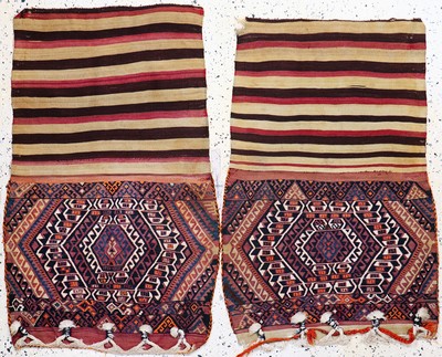 2 Lots offene Kelimtaschen, Türkei, Anfang 20.Jhd, Wolle auf Wolle, ca. 100 x 70 cm, EHZ:2