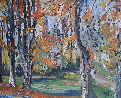 Georg Günther Zeuner, 1923 Dresden-2011 Speyer, Herbst am Dom zu Speyer, rückseitig so betitelt, Öl/Lwd, rechts unten sign. und dat. 77, R. 115x96 ...