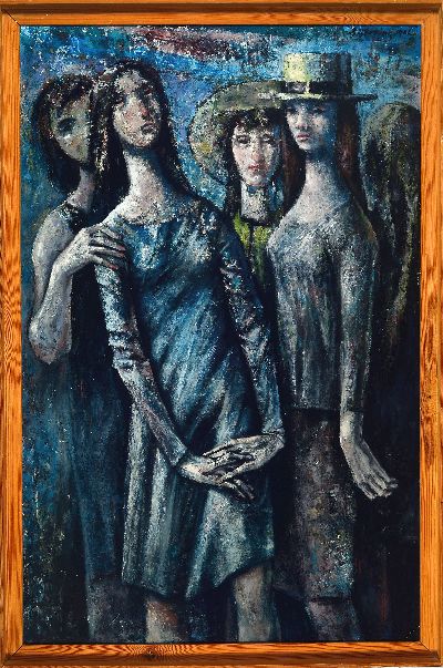 Hans Joachim Gestering, 1911 Wunsiedel - 1992 Forstel im Odenwald, junge Frauen, Öl/Platte, signiert und dat. 1962 re. oben, 116 x 75 cm, Rahmen ca. ...