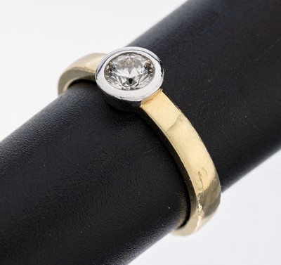 14 kt Gold Brillant-Ring, GG/WG 585/000, inWG gefasster Brillant ca. 0.50 ct get.Weiß/p1,RW 57, ca. 4.4 g, Zertifikat anbei