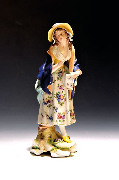 Porzellanfigur nach Meissener Vorbild, Chelsea, London, 19.Jh., Porzellan, handbemalt, Dame mit Tuch, goldene Ankermarke, mehrfach best. (u.a. ...