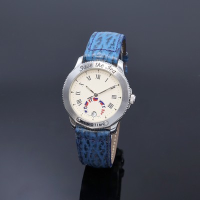 CORUM Memotime Save the Sea Armbanduhr, Schweiz um 1990, quarz, Edelstahlgeh. inkl. Lederband m. orig. Dornschl., Boden aufgedr., Lünette m. ...