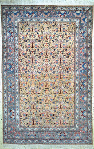 Keschan"Dabir-Sanayeh", Persien, signiert, Anfang 20.Jhd, Korkwolle auf Baumwolle, ca. 312 x 207 cm, EHZ: 2, (Fransen erneuert)