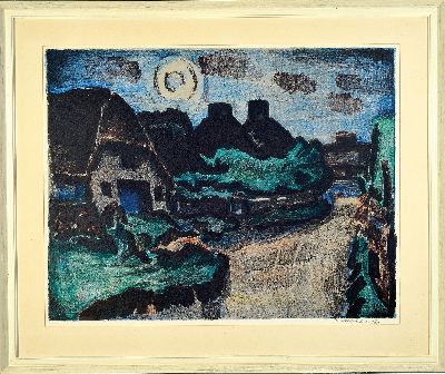 Ernst Mollenhauer, 1892 Tapiau/Ostpreußen- 1963 Düsseldorf, Nächtliche Straße in Keitum/Sylt, Farblithographie, rechts unten handsign., ca. ...