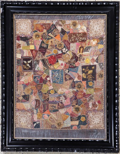 "Patch-Work"antik, Europa, 18.Jhd, Textilien Stücke aus Baumwolle & Seide, ca. 90 x 70 cm,EHZ: 2(gerahmt hinter Glass).