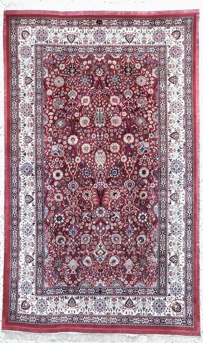 Außergewönlich fein geknüpfter"Amoghli"Mesched, signiert, Persien, Mitte 20.Jhd, Korkwolle mit und auf Seide, ca. 280 x 170 cm, ca. 2,2 ...