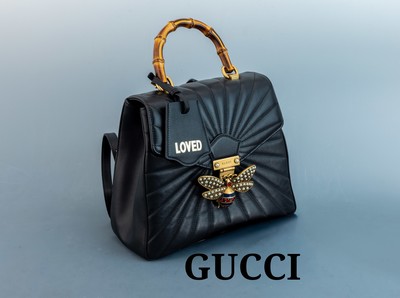 GUCCI Rucksack, "Queen Margaret, Bamboo Trapuntata", schwarzes Lammleder gesteppt, goldfarb. Hardware, Bamboo Griff, Adressanhänger mit ...