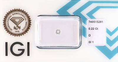 Loser Brillant, 0.22 ct hochfeines Weiß+(D)/si1, eingeschweißt, IGI-Expertise anbei