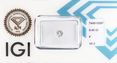 Loser Brillant, 0.45 ct feines Weiß+(F)/vs2, eingeschweißt, IGI-Expertise anbei