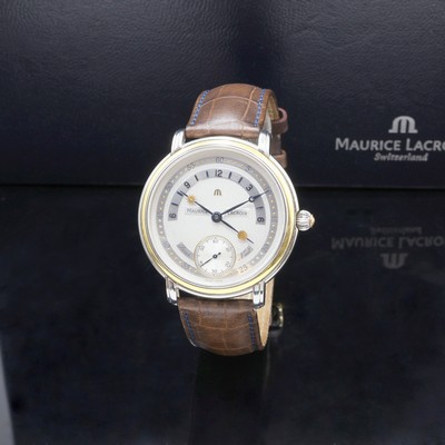MAURICE LACROIX Herrenarmbanduhr Jour et Nuit Referenz 07769, Schweiz verk. lt. beil. Pap. 04/2000, Handaufzug, beids. vergl. Edelstahlgeh., Boden ...