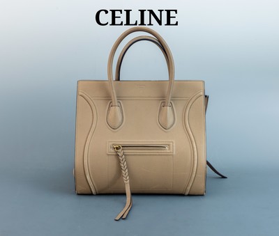 CELINE Tasche, Luggage Phantom Medium, Leder in light taupe, 2 Tragehenkel, außen Reißverschlussfach, innen graublaues Wildleder, guter ...